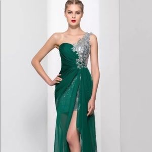 La femme one shoulder side split evening dress